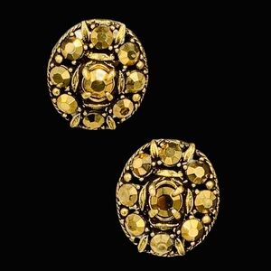 Vintage Signed Hobe’ Golden Aurum Rhinestone Earrings